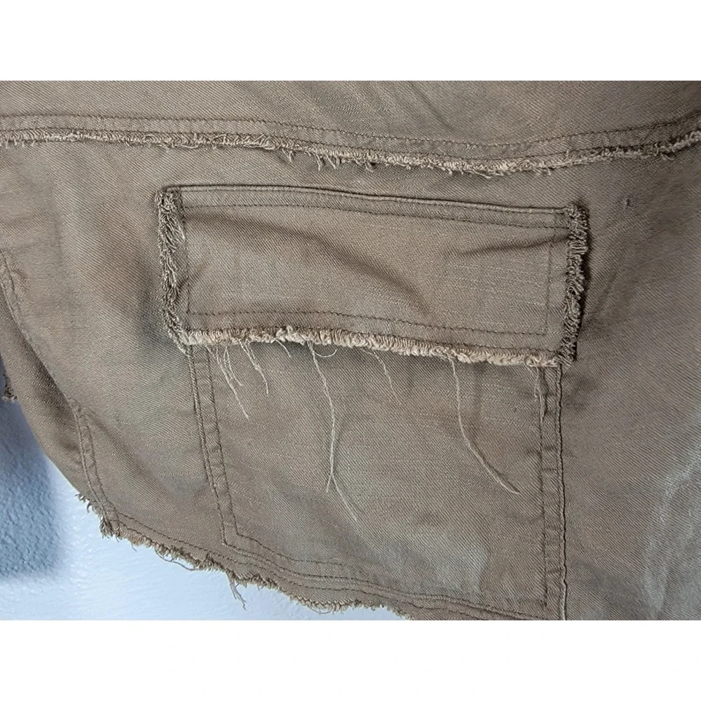 Free People Drape Front Raw Edge Linen Jacket Olive Taupe Large Boho